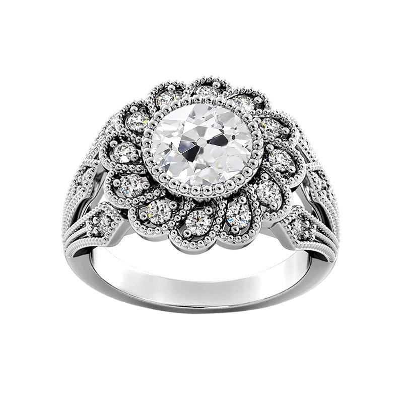 Halo Ring Lünette Set Rund alter Bergmann Diamant Flower Antique Style 3,25 Karat - harrychadent.ch
