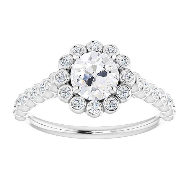 Halo Ring mit Akzenten Altschliff Diamanten Lünette Krappen Set 5 Karat - harrychadent.ch