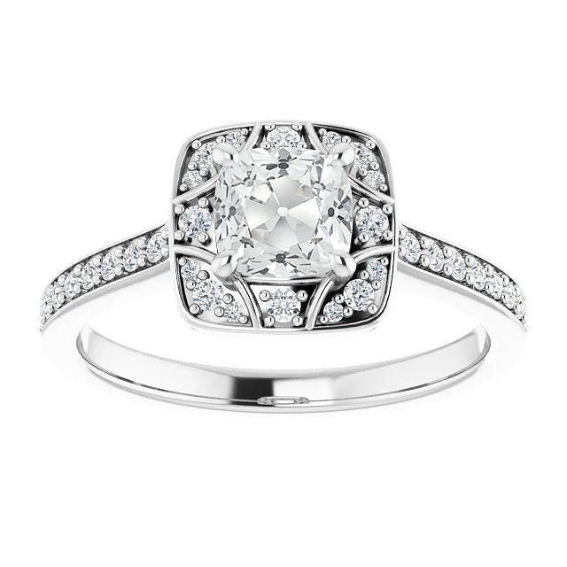 Halo Ring mit Akzenten Kissen Altschliff Diamant Krappen Set 5,50 Karat - harrychadent.ch