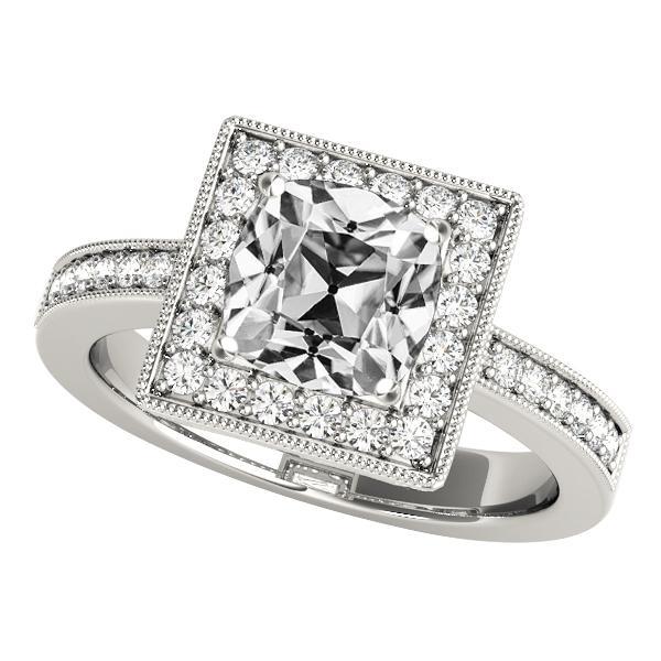 Halo Ring mit Akzenten Kissen Old Mine Cut Diamant Weißgold 7,50 Karat - harrychadent.ch