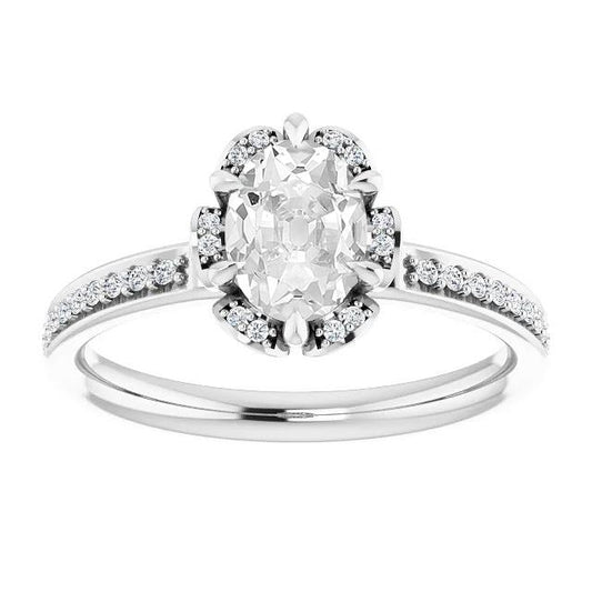 Halo Ring mit Akzenten Ovaler Altschliff Diamant 6 Zinken Set 4,50 Karat - harrychadent.ch