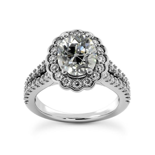 Halo Ring Old Cut Oval Diamants Flower Style 6 Karat Split Shank - harrychadent.ch