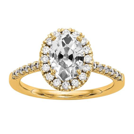Halo Ring Oval alter Bergmann Diamant Gelbgold Konischer Schaft 5,25 Karat - harrychadent.ch