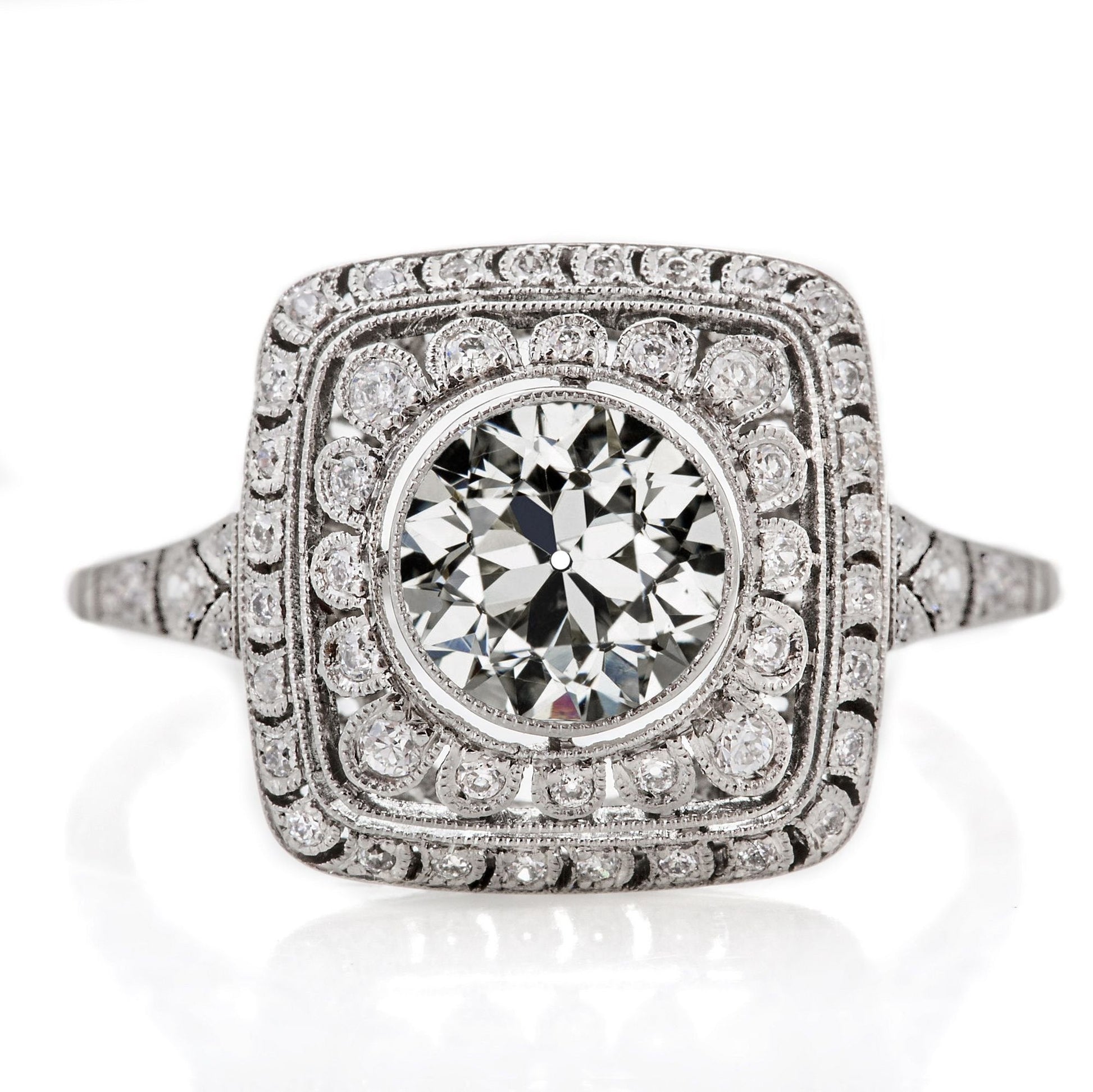 Halo Ring runder alter Bergmann Diamant Lünette Set 5,25 Karat Milgrain - harrychadent.ch