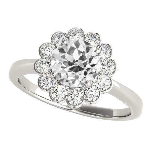 Halo Ring runder alter Minenschliff Diamant Blumenstil Schmuck 4 Karat - harrychadent.ch