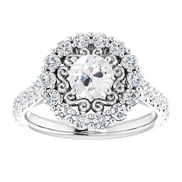 Halo Ring runder alter Minenschliff Diamant Pave Krappen Set 6,25 Karat - harrychadent.ch