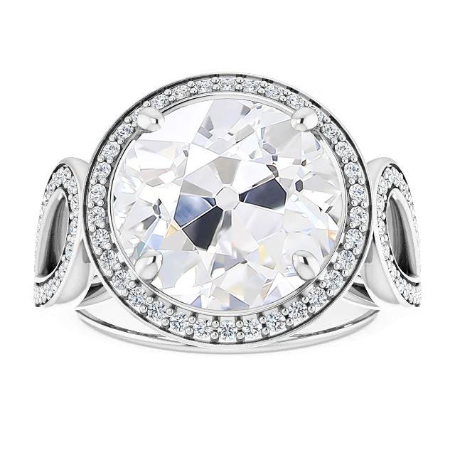 Halo Ring runder Altschliff Diamant Krappenset 9,50 Karat geteilter Schaft - harrychadent.ch