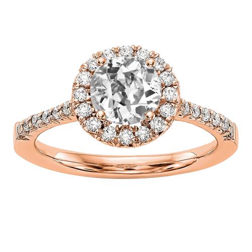 Halo Runden alter Bergmann Diamantring 3,25 Karat konischer Schaft Roségold - harrychadent.ch