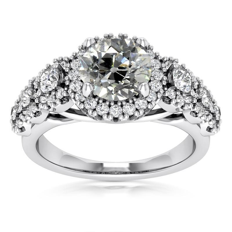 Halo Runden alter Bergmann Diamantring 6,25 Karat Milgrain Shank - harrychadent.ch