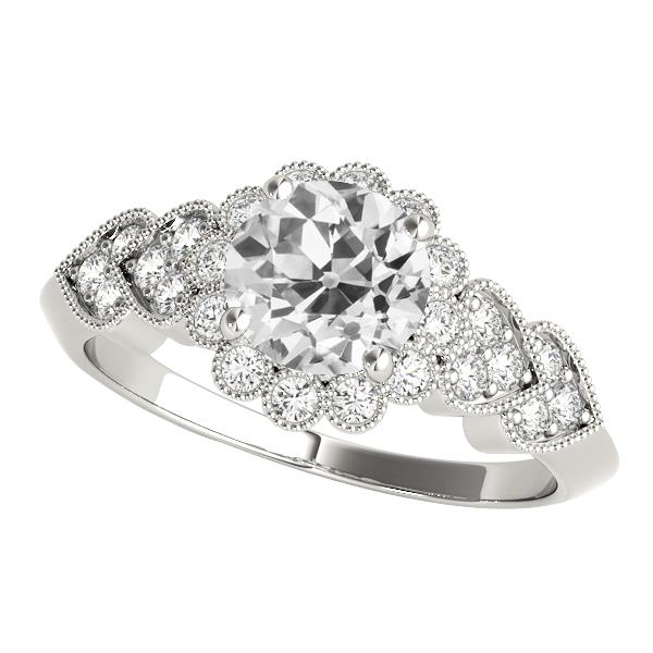 Halo Runder Altschliff-Diamant-Ring Blumen-Herz-Stil 4,50 Karat Milgrain - harrychadent.ch