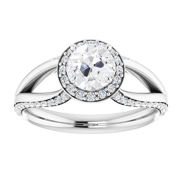 Halo Runder Altschliff Diamantring Mit Akzenten Gespaltener Schaft 5 Karat - harrychadent.ch