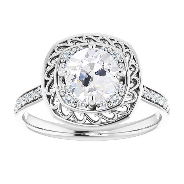 Halo Runder Altschliff Diamantring mit Akzenten Weißgold 4,50 Karat - harrychadent.ch