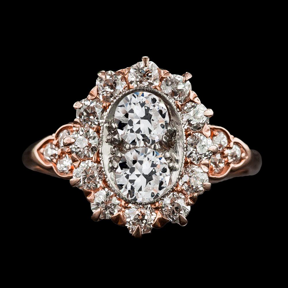 Halo Verlobungsring Rund alter Bergmann Diamant Flower Style 5,50 Karat - harrychadent.ch