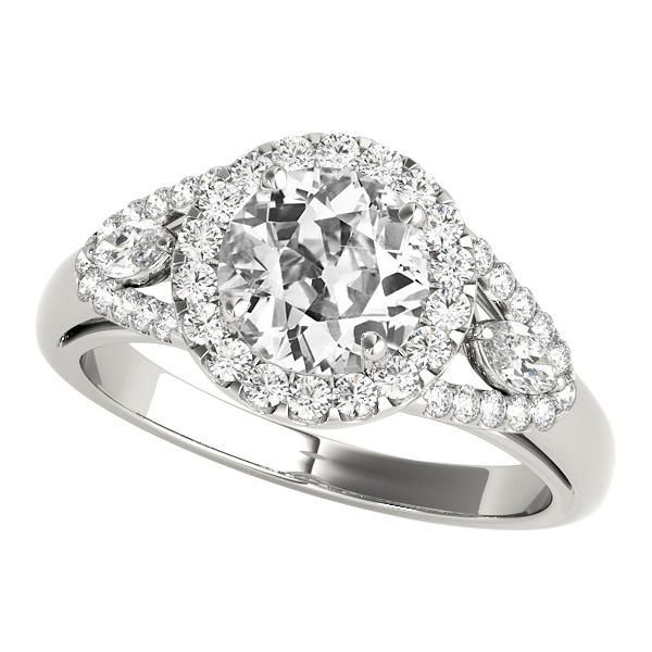 Marquise Halo Runden alter Bergmann Diamantring 5,75 Karat Weißgold 14K - harrychadent.ch