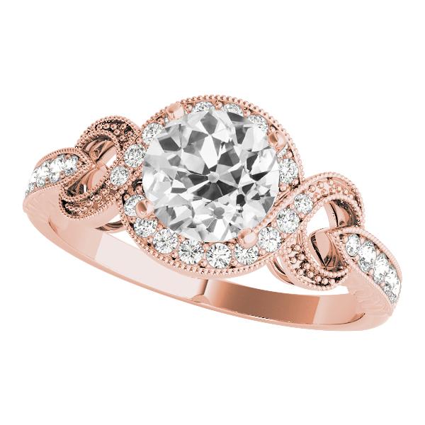 Rotgold Halo Runder alter europäischer Diamantring Milgrain 3.50 Karat - harrychadent.ch