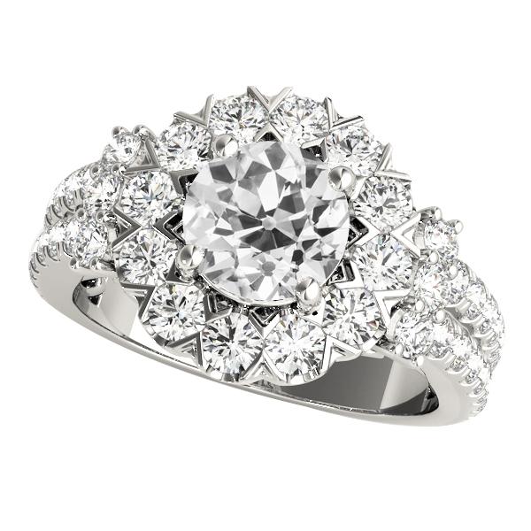 Runder Halo alter Bergmann Diamantring Blumenstil 5,50 Karat Weißgold - harrychadent.ch