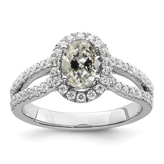 Runder Halo Ring Oval Old Cut Diamant Split Shank 5,50 Karat Pave Set - harrychadent.ch