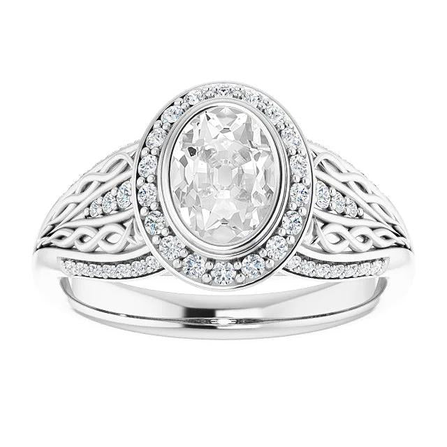 Vintage Stil Halo Oval alter Bergmann Diamantring 5,50 Karat Lünette Set - harrychadent.ch