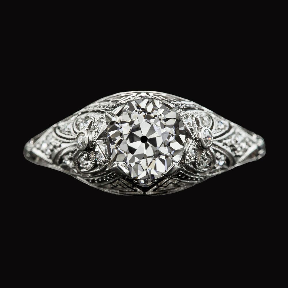 Vintage-Stil Runder alter Bergmann Diamantring Milgrain Schaft 2,25 Karat - harrychadent.ch