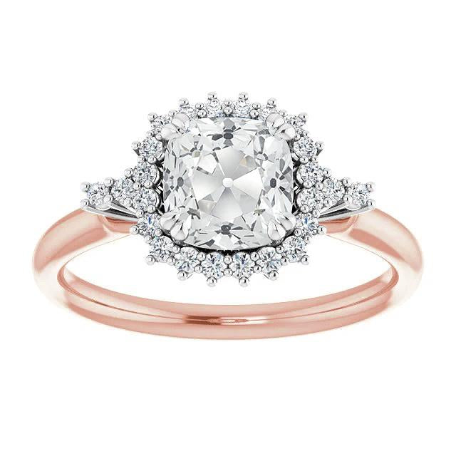Zweifarbiger Halo-Ring rund & Kissen alter Bergmann Diamants 7.50 Karat - harrychadent.ch