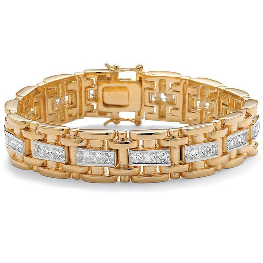 14 Karat Lünette Set Princess Schliff Diamanten Armband Zweifarbiges Gold 14K - harrychadent.ch