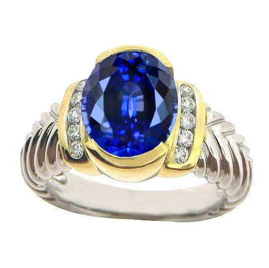 3,50 Karat Ovaler Sri Lanka Saphir-Diamant-Herrenring