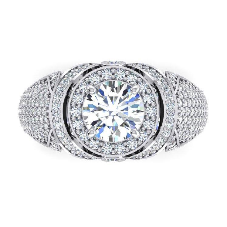 Großer runder Diamant Herrenring mit Akzenten 5,50 Karat Weißgold 14K - harrychadent.ch