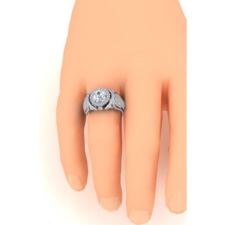 Großer runder Diamant Herrenring mit Akzenten 5,50 Karat Weißgold 14K - harrychadent.ch