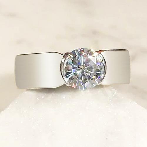 Solitär-Diamantring halbe Lünette Fassung 1.50 Karat Herren Weißgold - harrychadent.ch