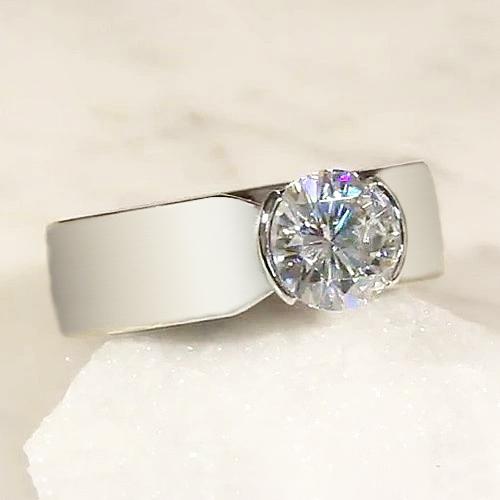 Solitär-Diamantring halbe Lünette Fassung 1.50 Karat Herren Weißgold - harrychadent.ch