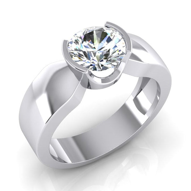 Solitär-Diamantring halbe Lünette Fassung 1.50 Karat Herren Weißgold