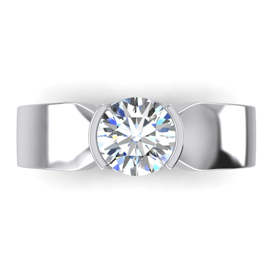 Solitär-Diamantring halbe Lünette Fassung 1.50 Karat Herren Weißgold