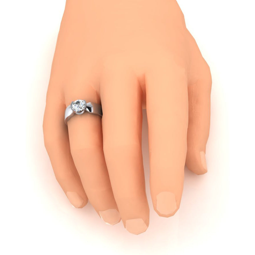 Solitär-Diamantring halbe Lünette Fassung 1.50 Karat Herren Weißgold