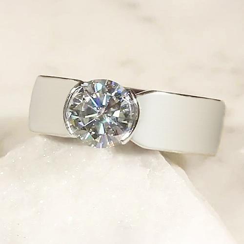 Solitär-Diamantring halbe Lünette Fassung 1.50 Karat Herren Weißgold - harrychadent.ch