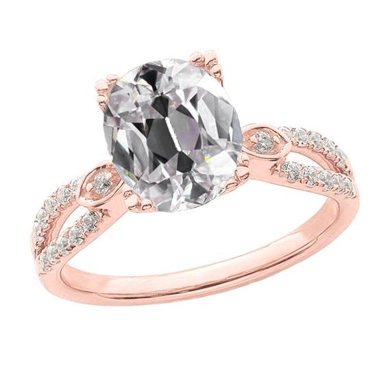 Roségold Ovaler Altschliff Diamantring Krappenset Split Shank 5,75 Karat - harrychadent.ch