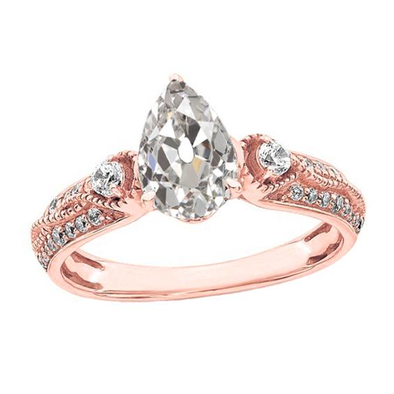 Runden & Pear alter Bergmann Diamantring 3 Steine Stil Milgrain 4,70 Karat - harrychadent.ch