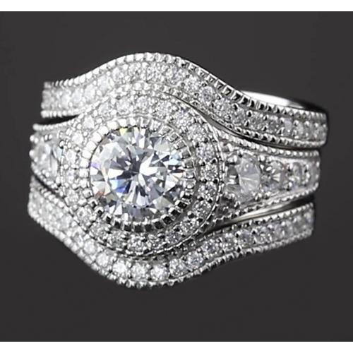 Vintage Jubiläumsring Set 4 Karat Runder Diamant Weißgold 14K
