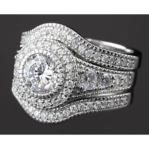 Vintage Jubiläumsring Set 4 Karat Runder Diamant Weißgold 14K