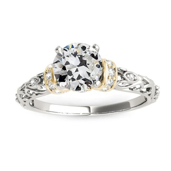 Zweifarbiger Altschliff Diamantring Antiker Stil 2.50 Karat Filigranes Gold - harrychadent.ch