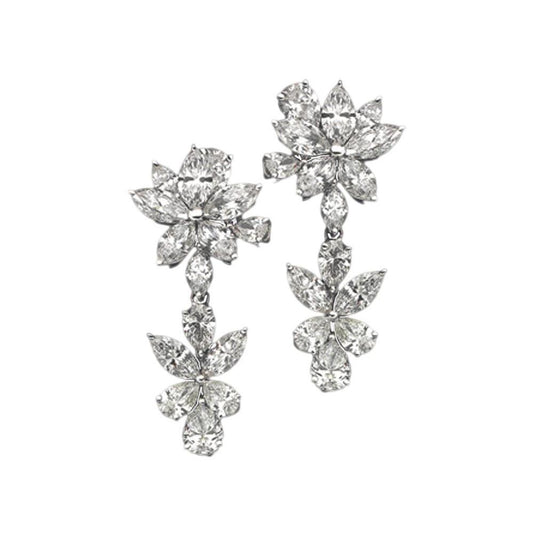 5 Karat Diamanten Blumenstil Ohrring Kronleuchter WG Hängende Ohrringe