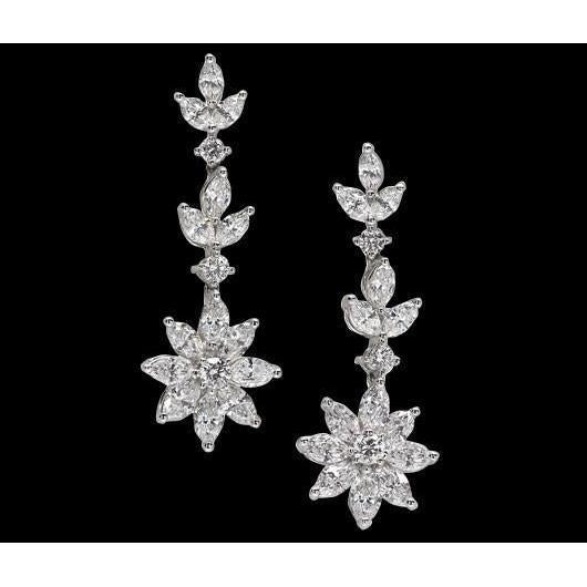 5 Karat Diamanten Lange Kronleuchter Blumenstil Diamantohrringe