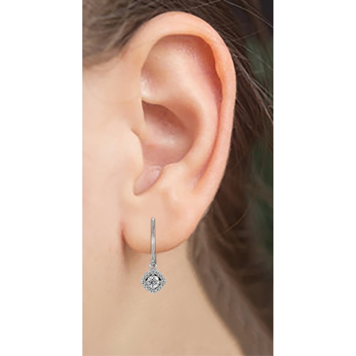 Diamant-Ohrringe im Halo-Stil 1.60 Karat 14K Weißgold