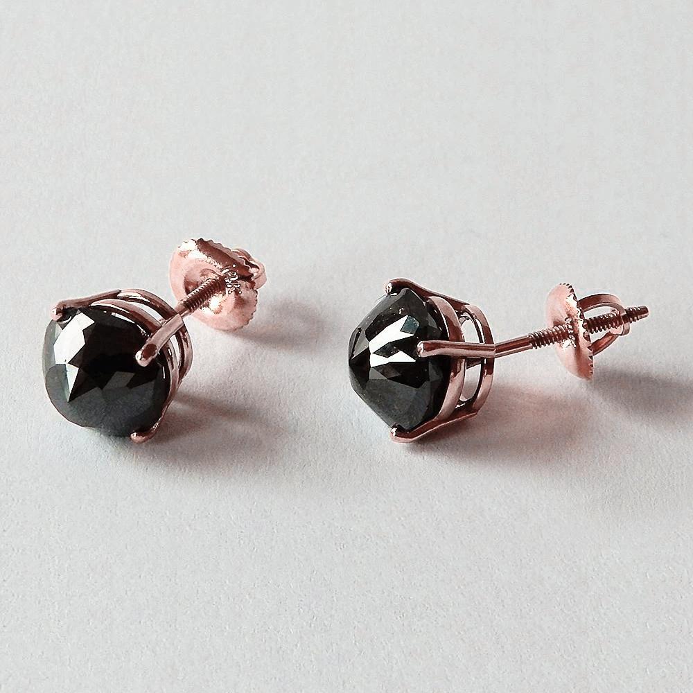6 Karat Ohrstecker Kissen Diamant Schwarz Eyeclean Roségold