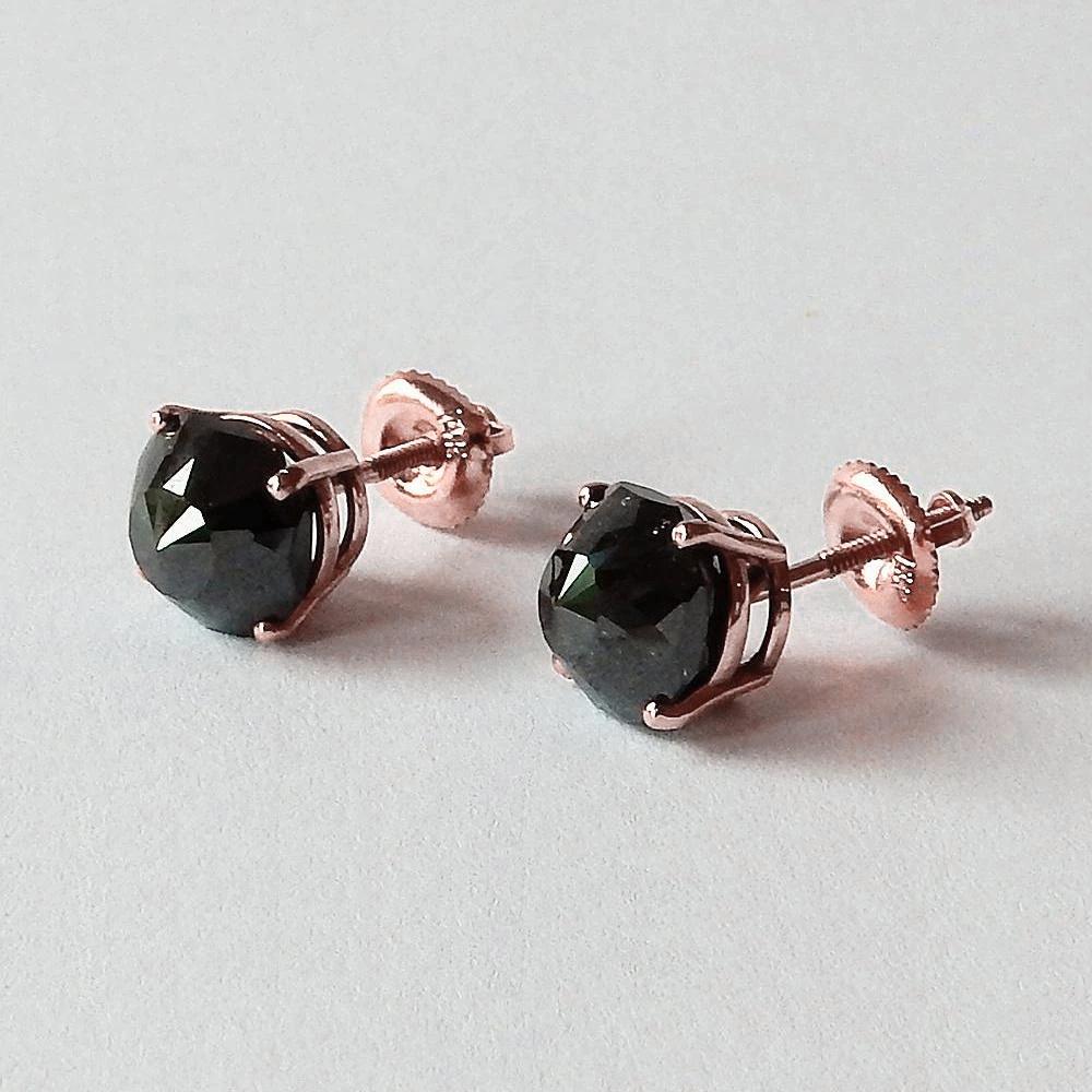 6 Karat Ohrstecker Kissen Diamant Schwarz Eyeclean Roségold