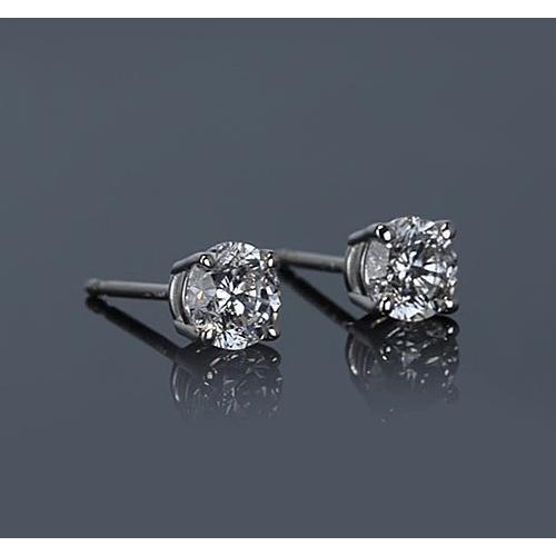 Runder Diamant-Ohrstecker 1 Karat vier Zinken Weißgold 14K Schmuck - harrychadent.ch
