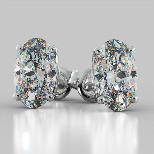 Stud Women Diamant Earrings 2 Carats White Gold Prong Set Oval Cut
