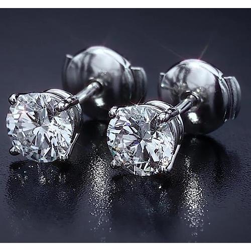 Vierstiftiger runder Diamant-Ohrstecker 2,50 Karat Weißgold 14K - harrychadent.ch