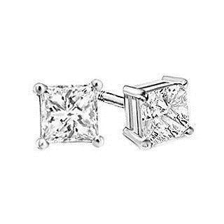 Weißgold 4 Krappen Set Prinzessin Solitaire Diamant Ohrstecker 14K