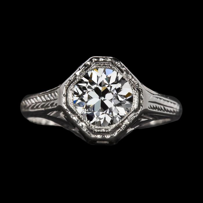 2 Karat Vintage Stil Runder Altschliff Diamant Solitär Ehering - harrychadent.ch