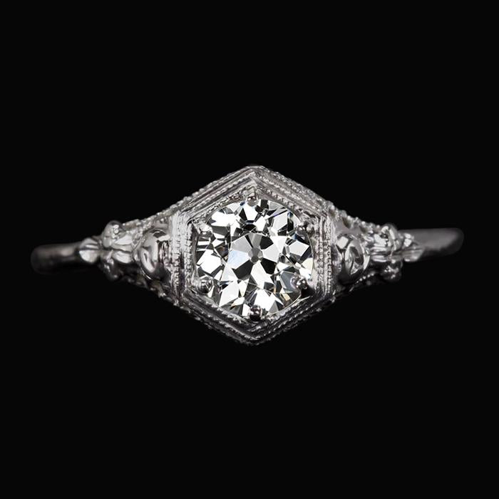 Gold-Solitärring runder europäischer Diamant im Vintage-Stil 2 Karat - harrychadent.ch